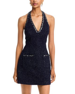 Aqua Tweed Halter Mini Dress - Exclusive