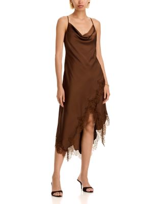 Lace Trim Satin Midi Dress - Exclusive