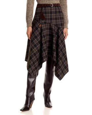 Belted Plaid Asymmetrical Skirt - Exclusive