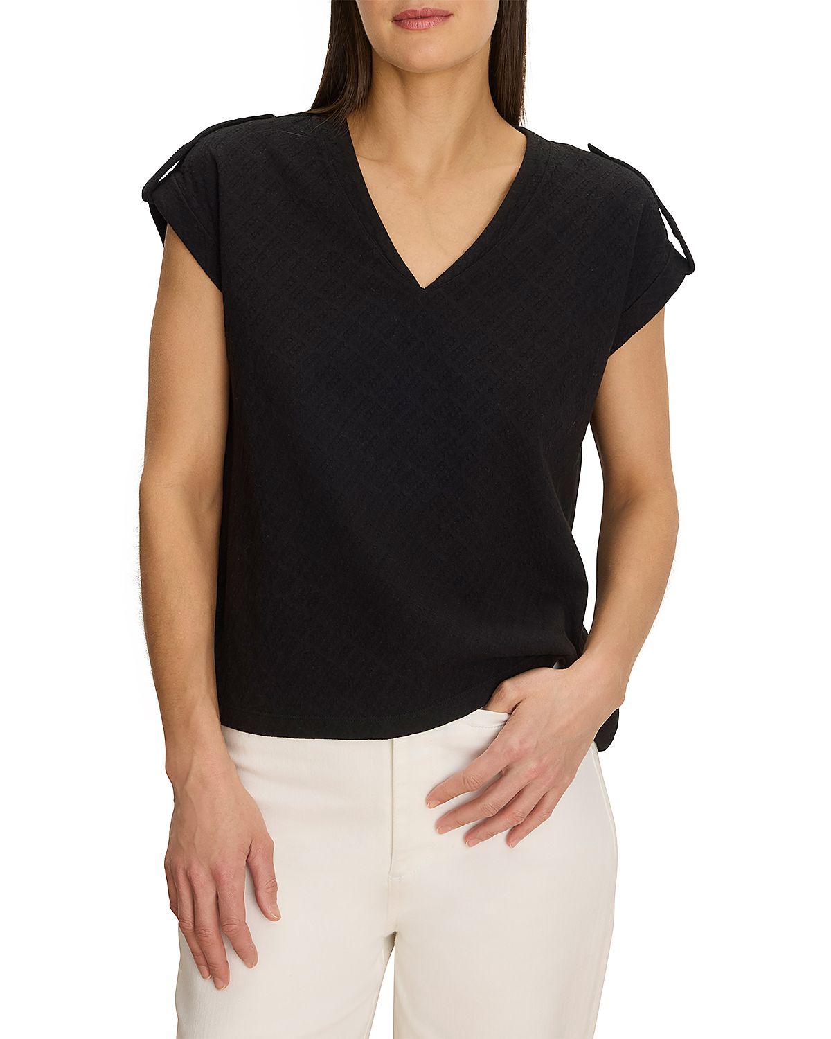 Nzt By Nic+Zoe Lace Knit Cap Sleeve Tee