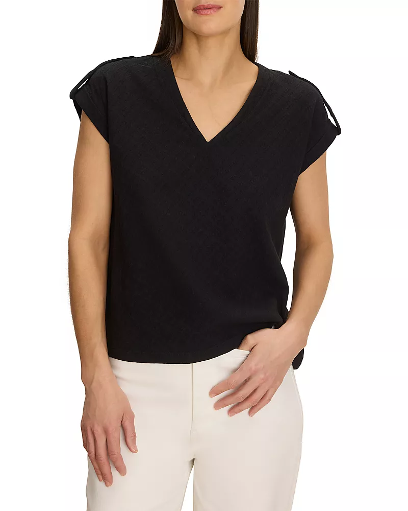 Nzt By Nic+Zoe Lace Knit Cap Sleeve Tee