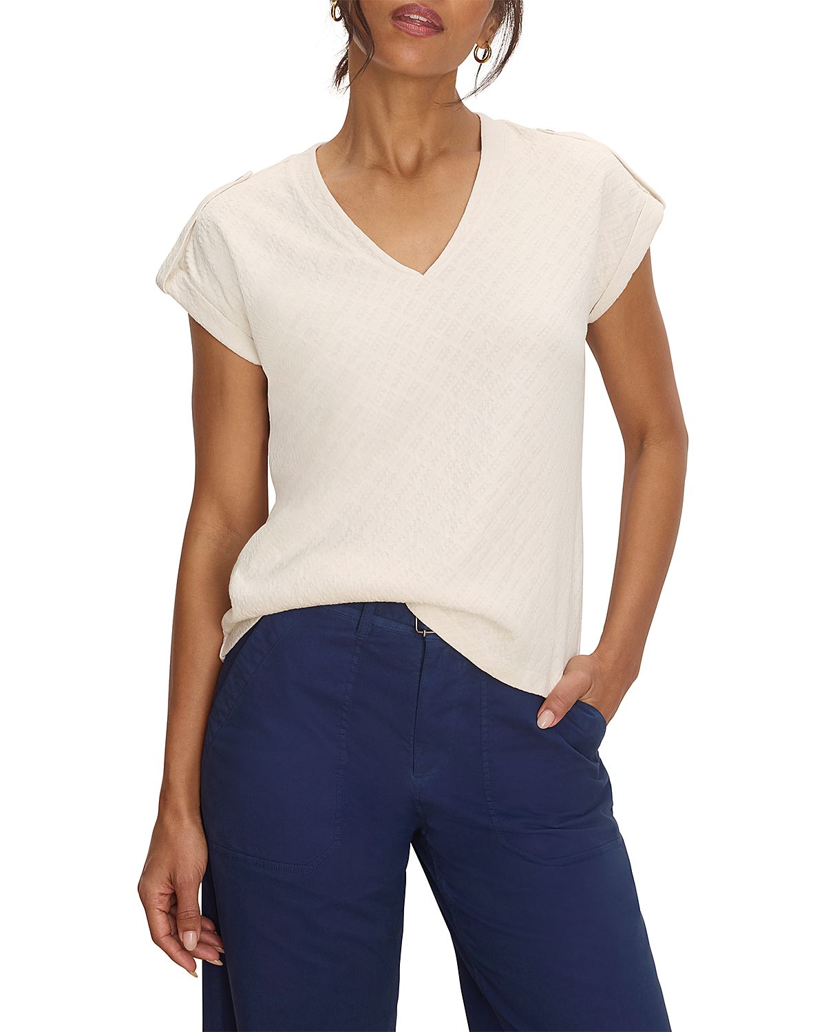 Nzt By Nic+Zoe Lace Knit Cap Sleeve Tee