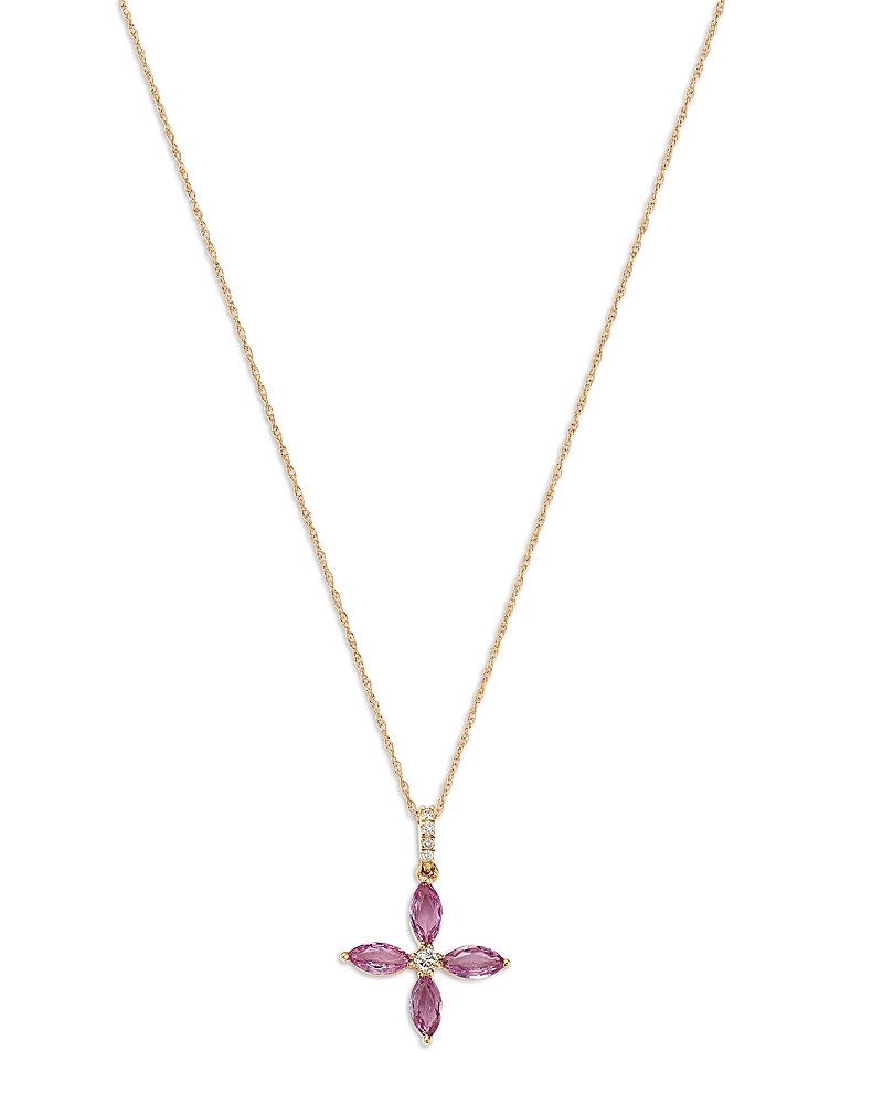 Bloomingdale's Fine Collection Pink Sapphire & Diamond Flower Pendant Necklace in 14K Yellow Gold, 18