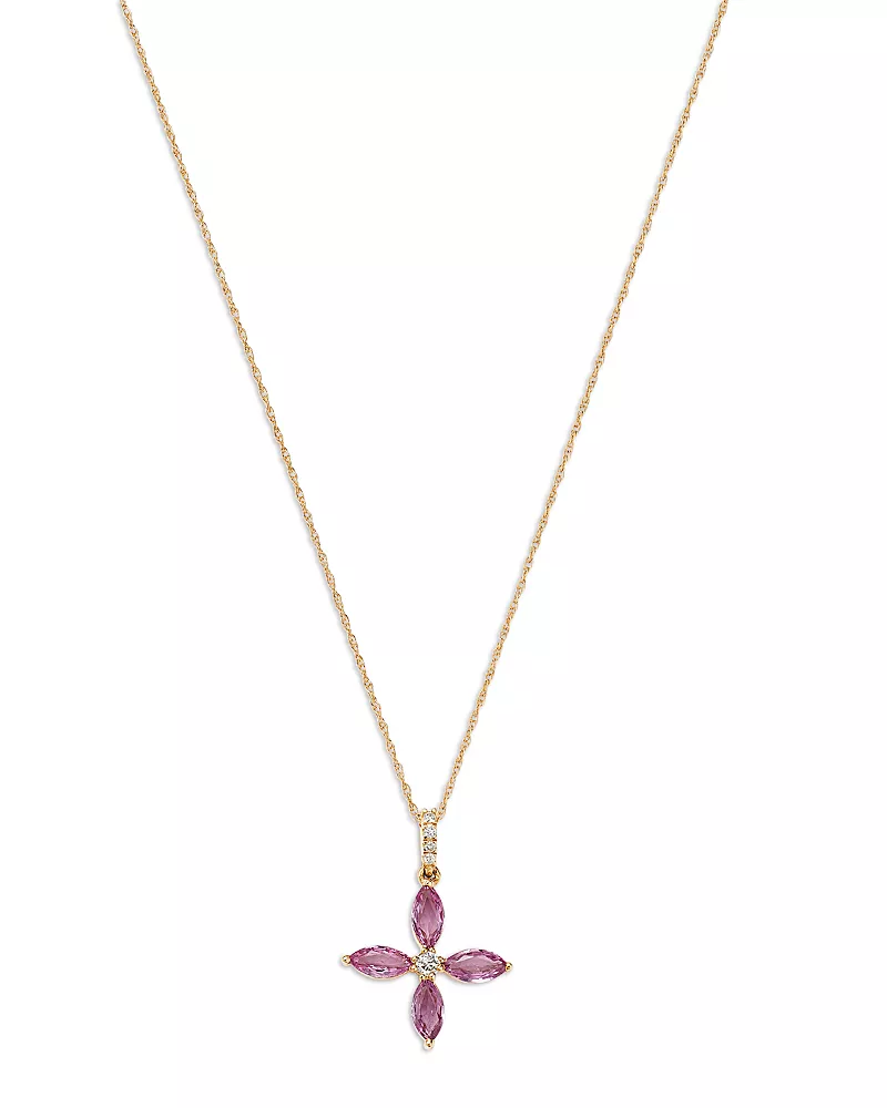 Bloomingdale's Fine Collection Pink Sapphire & Diamond Flower Pendant Necklace in 14K Yellow Gold, 18
