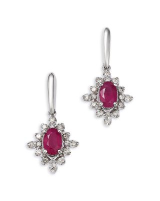 Ruby & Diamond Drop Earrings in 14K White Gold
