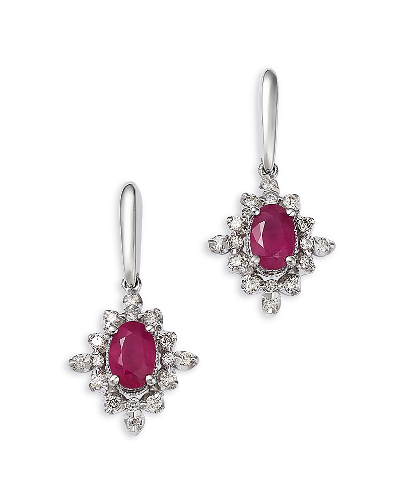 Bloomingdale's Fine Collection Ruby & Diamond Drop Earrings in 14K White Gold