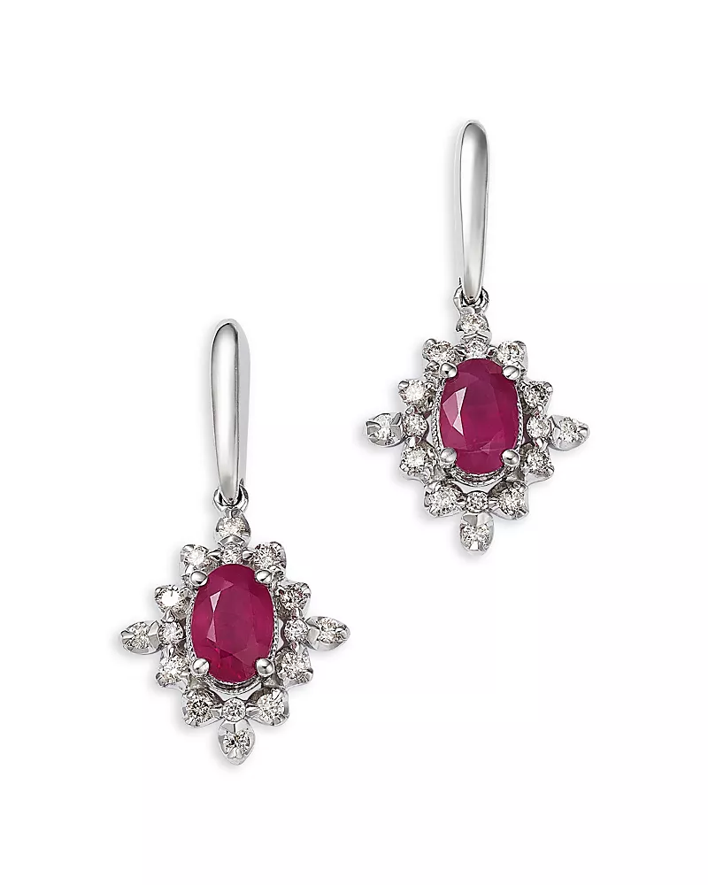 Bloomingdale's Fine Collection Ruby & Diamond Drop Earrings in 14K White Gold