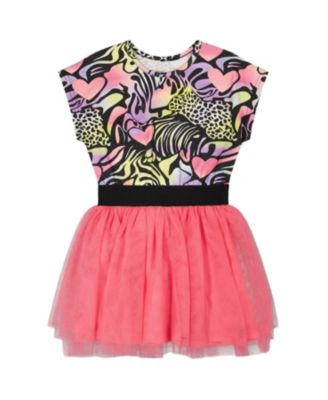  Girls' Short Sleeve Bi-Material Animal and Heart Dress - Little Kid