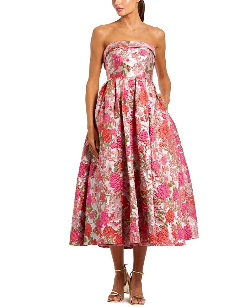 Mac Duggal Floral Brocade A Line Midi Dress