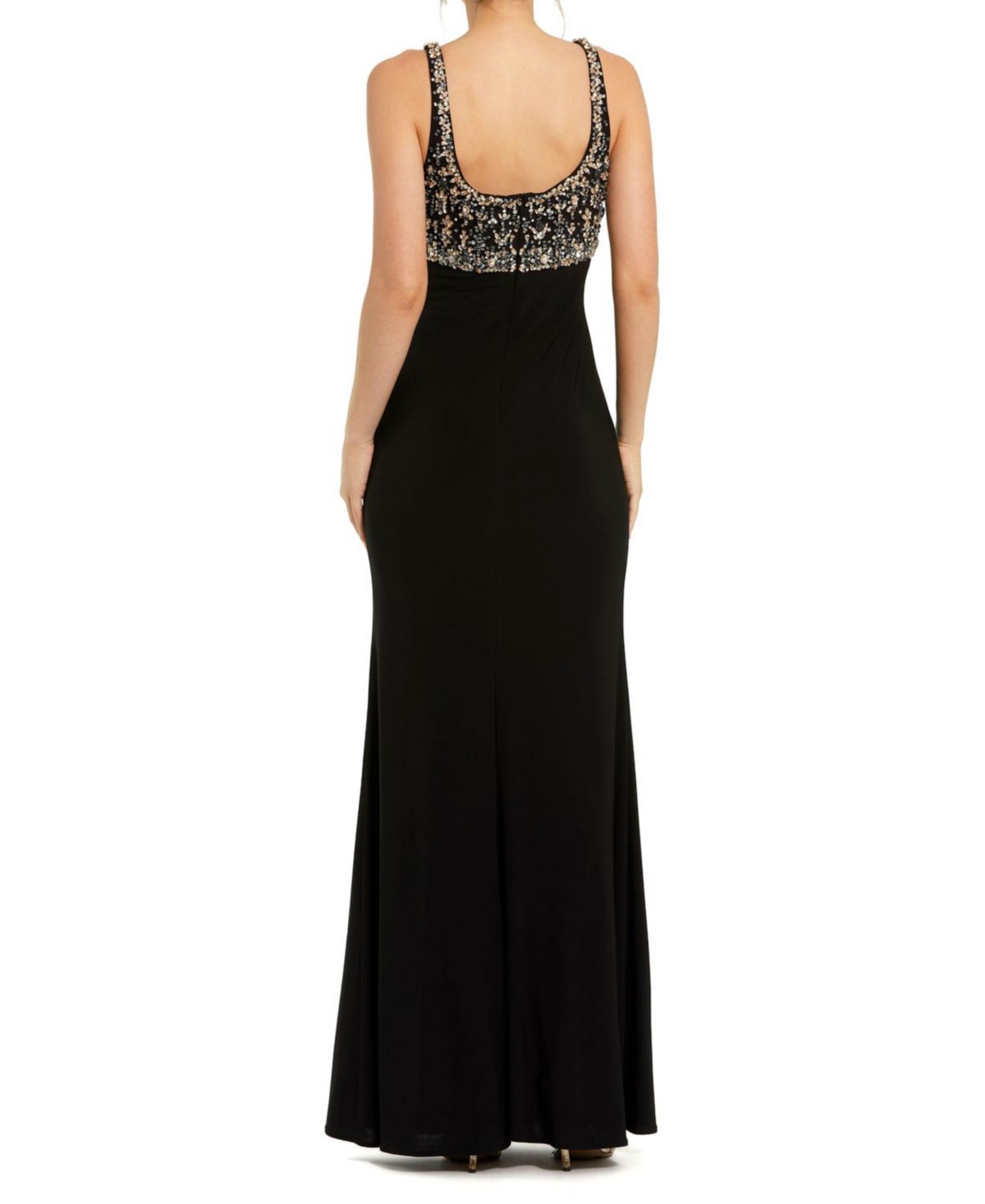 Embellished Scoop Neck Fitted Jersey Gown