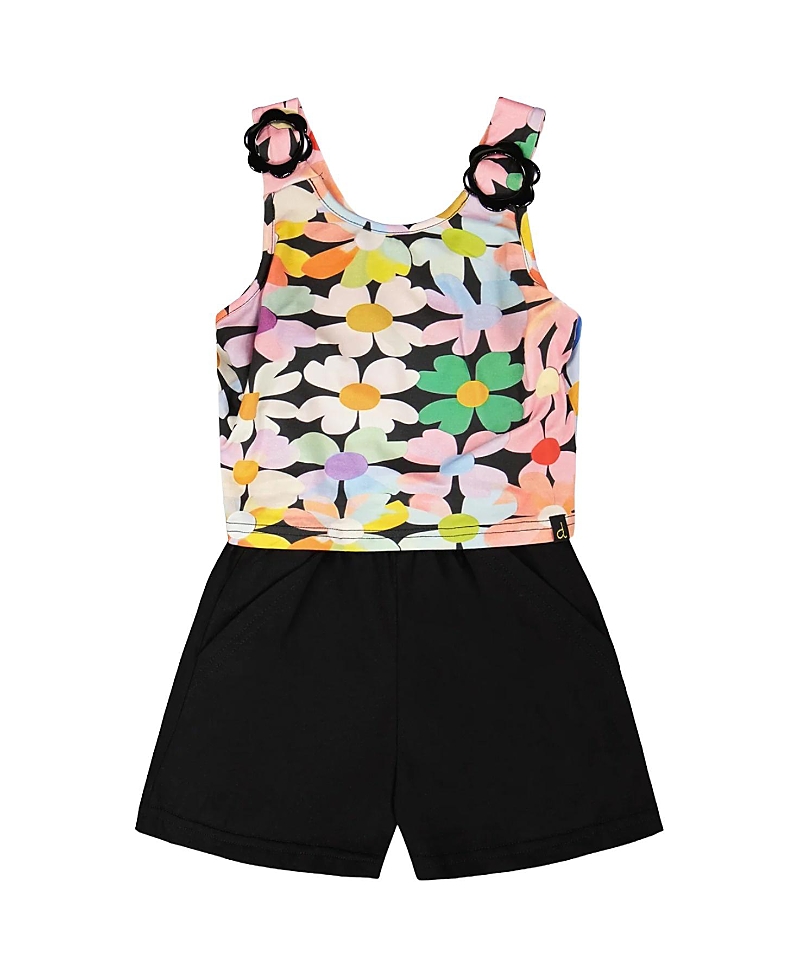 Deux par Deux Girls' Sleeveless Jersey Flowers Jumpsuit - Little Kid