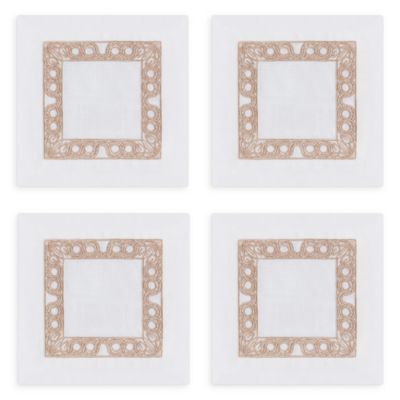 Anatolia Scroll Border Embroidered Cocktail Napkin, Set of 4