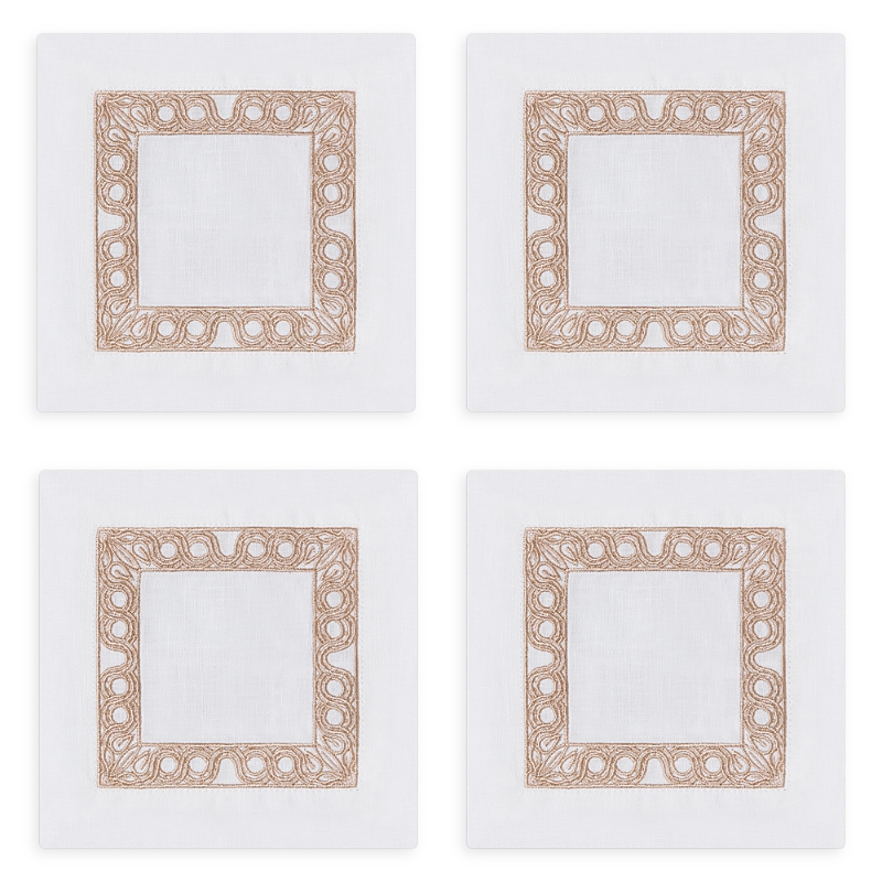 Kutnia Anatolia Scroll Border Embroidered Cocktail Napkin, Set of 4