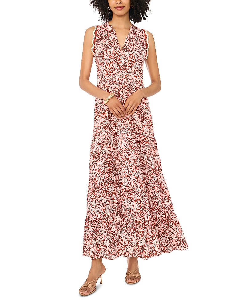Vince Camuto Sleeveless Tiered Maxi Dress with Combo Crochet Lace Trim