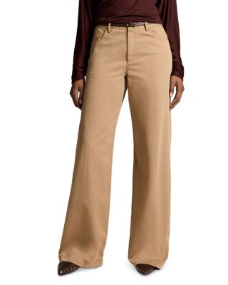 Washed Cotton Mid Rise Wide Leg Pants