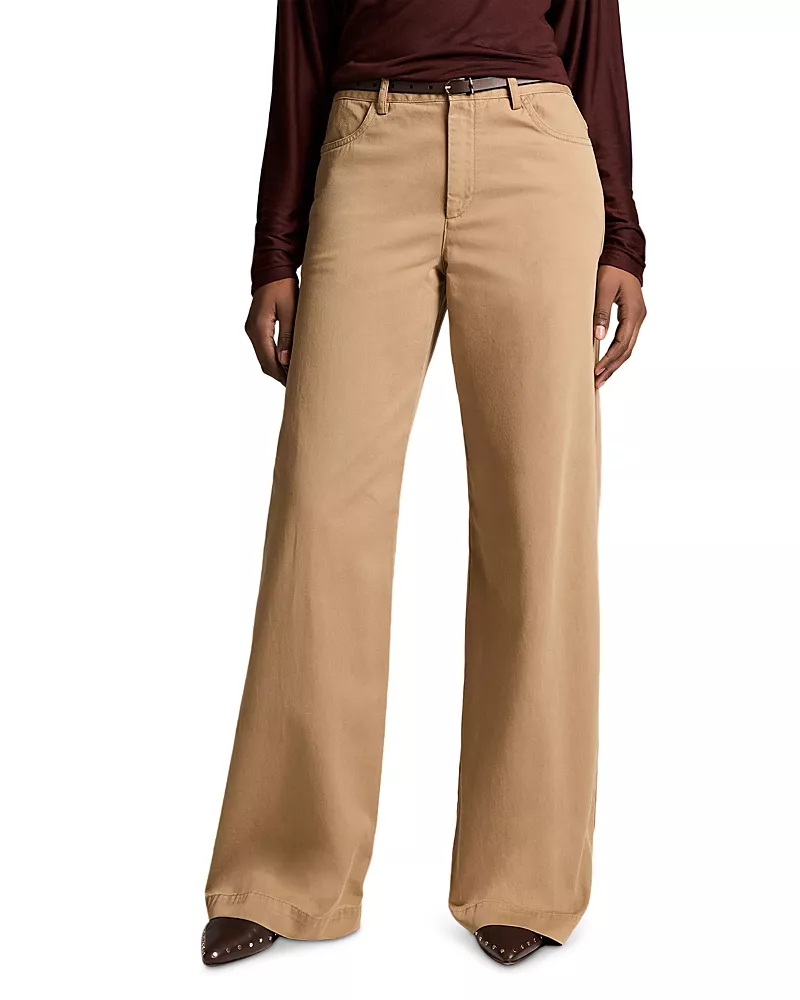 Vince Washed Cotton Mid Rise Wide Leg Pants