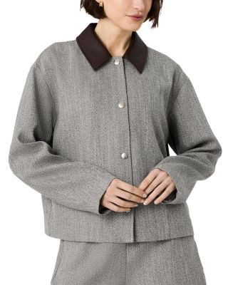 Speckled Herringbone Contrast Collar Jacket