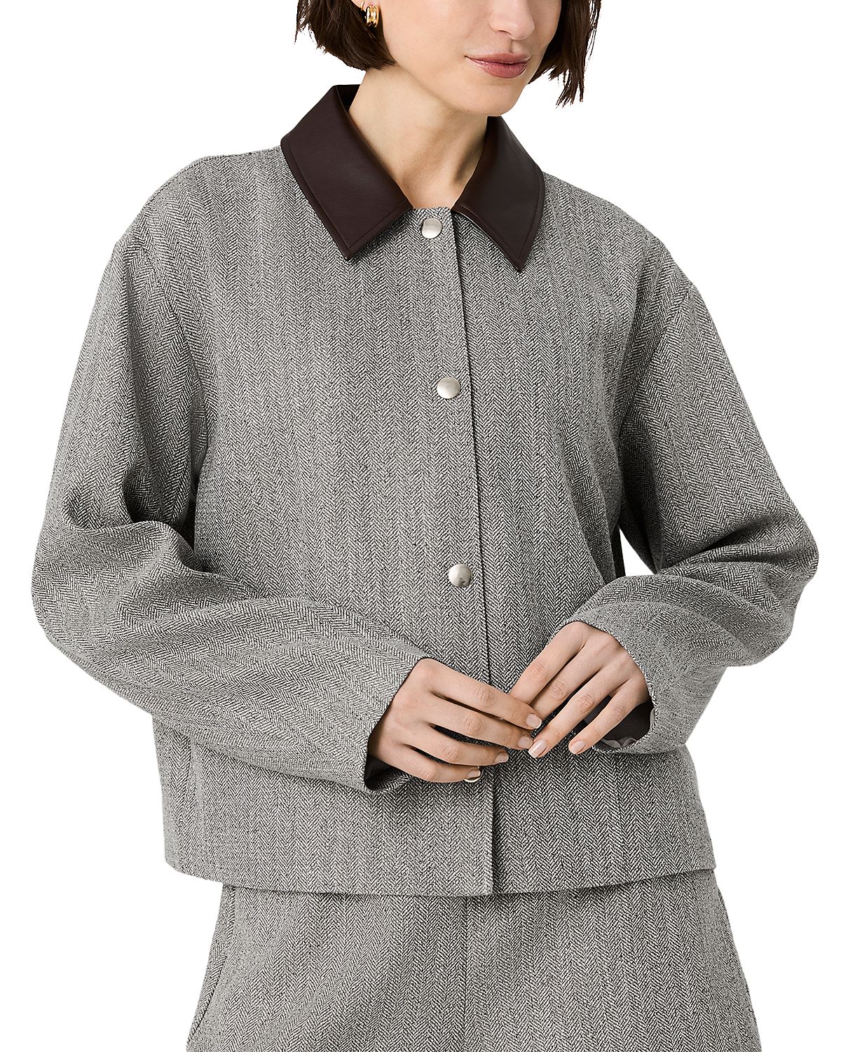 French Connection Speckled Herringbone Contrast Collar Jacket