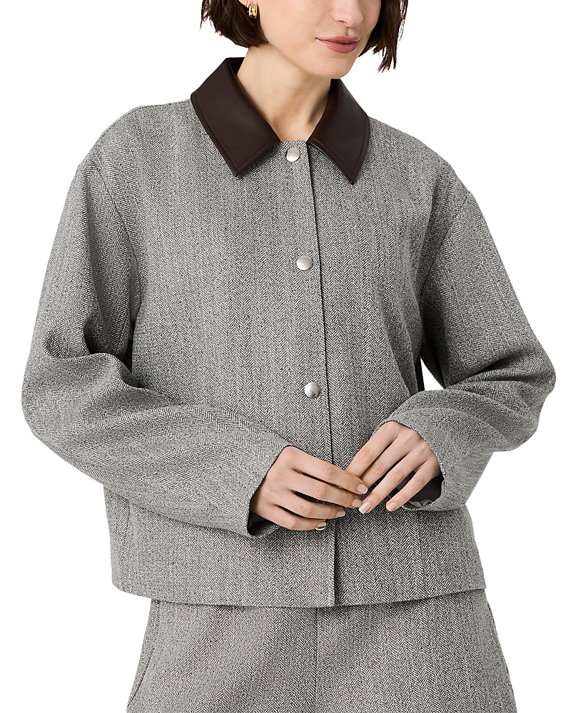 French Connection Speckled Herringbone Contrast Collar Jacket