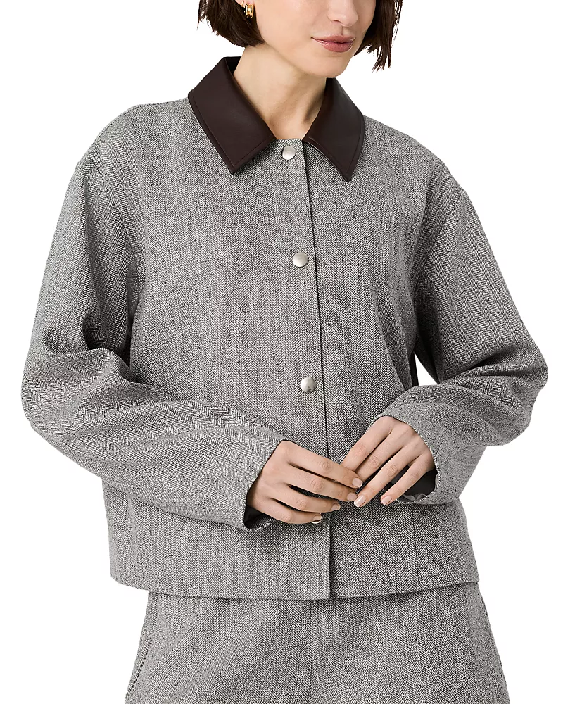 French Connection Speckled Herringbone Contrast Collar Jacket