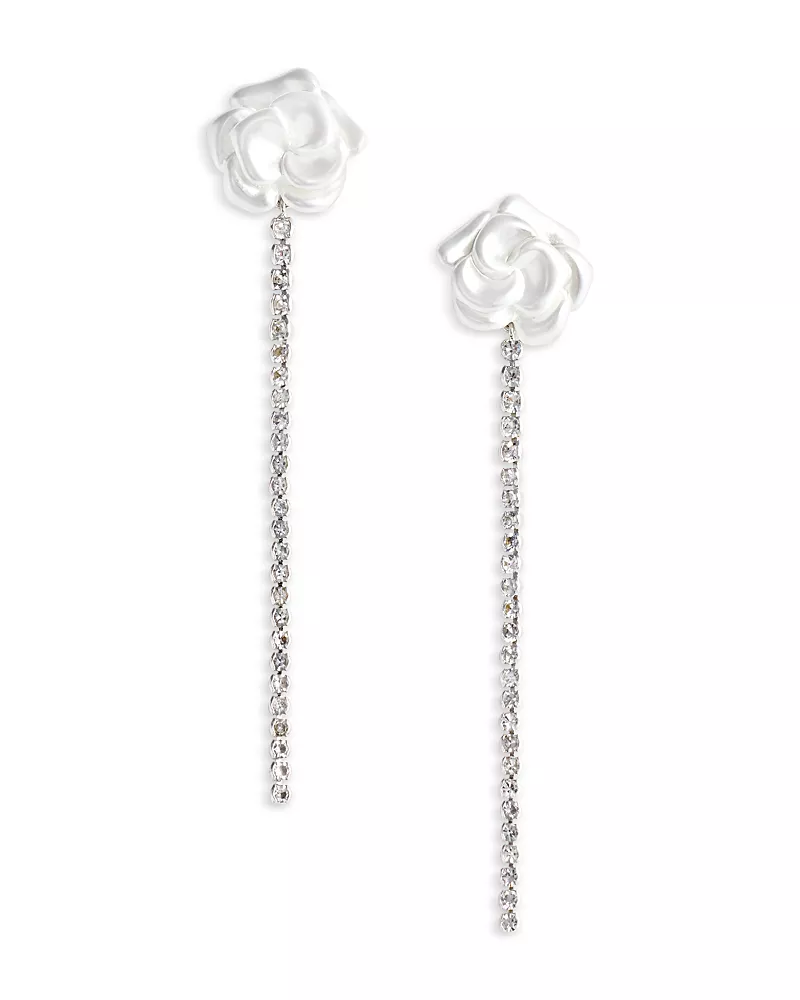Self-Portrait Imitation Pearl Flower Crystal Droplet Earrings