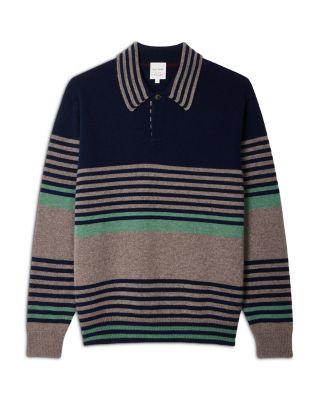 Cashmere Stripe Polo Sweater