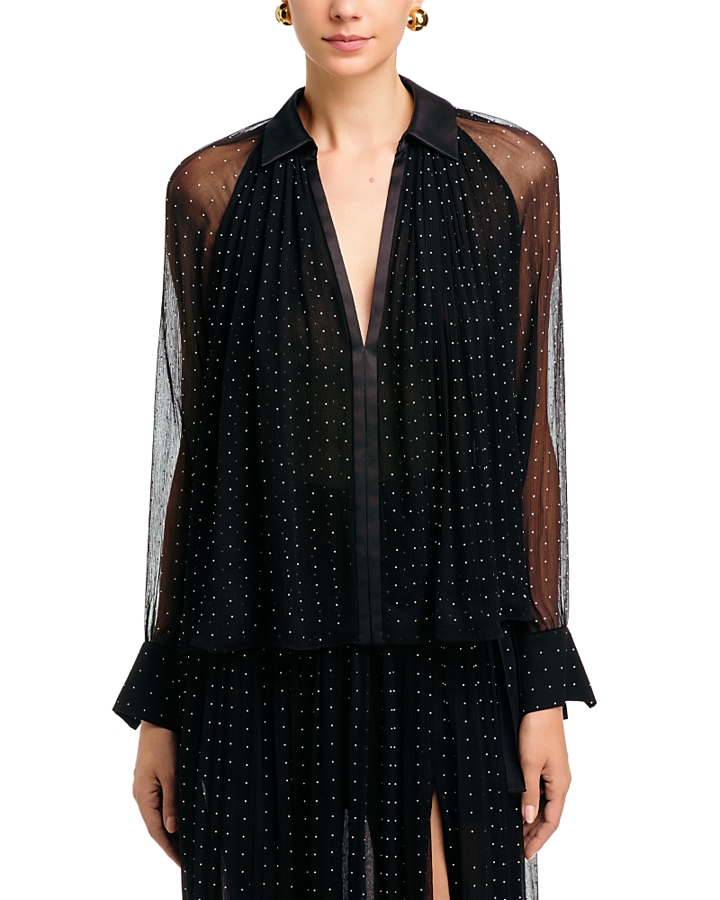 Vince Spread Collar Dot Sheer Sleeve Top