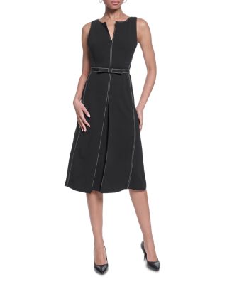 Contrast Stitch Belted Midi Dress