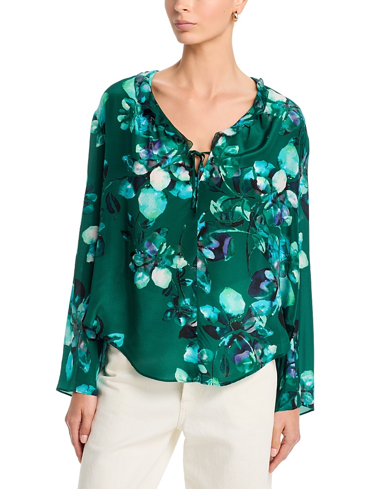 Johnny Was Bonsall Ruffled Long Sleeve Silk Blouse