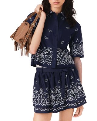 Casile Cropped Embroidered Taffeta Shirt