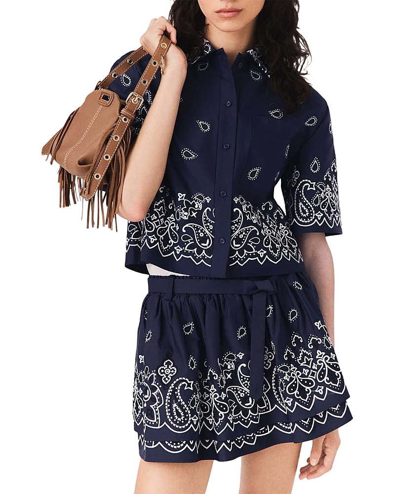 Maje Casile Cropped Embroidered Taffeta Shirt
