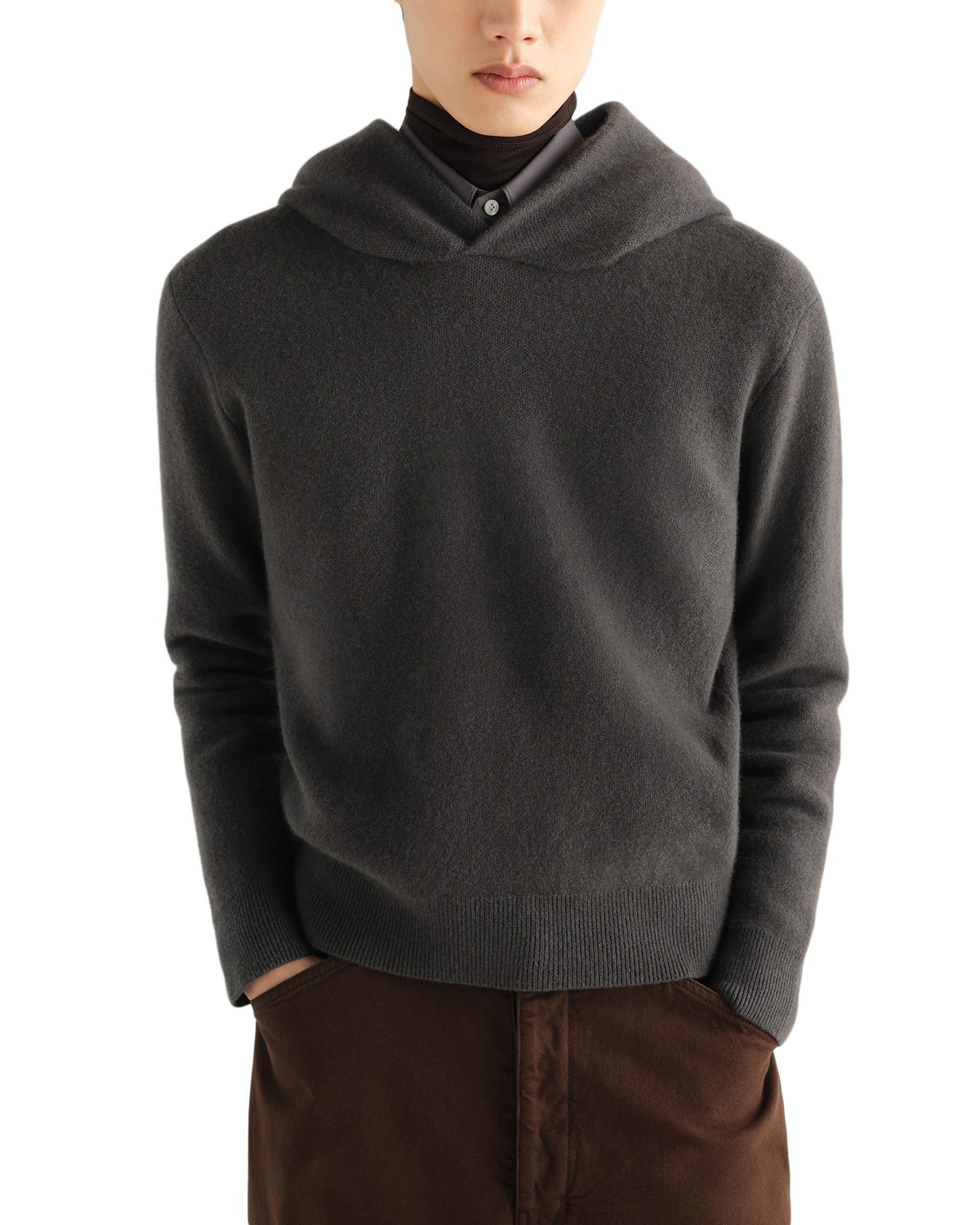 Lemaire Hooded Cashmere Blend Sweater in Stone