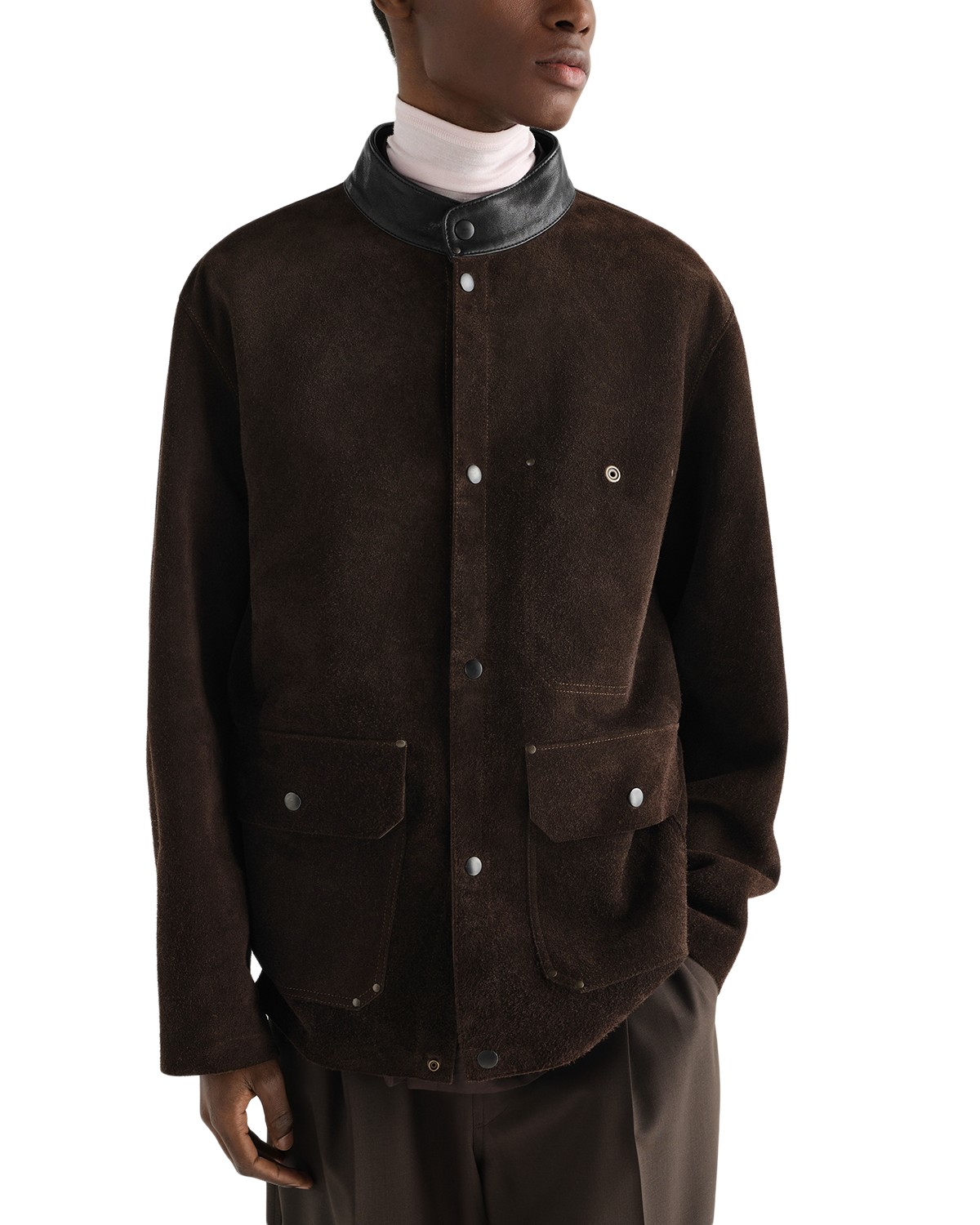 Lemaire Brushed Suede Leather Welder Jacket in Ganache
