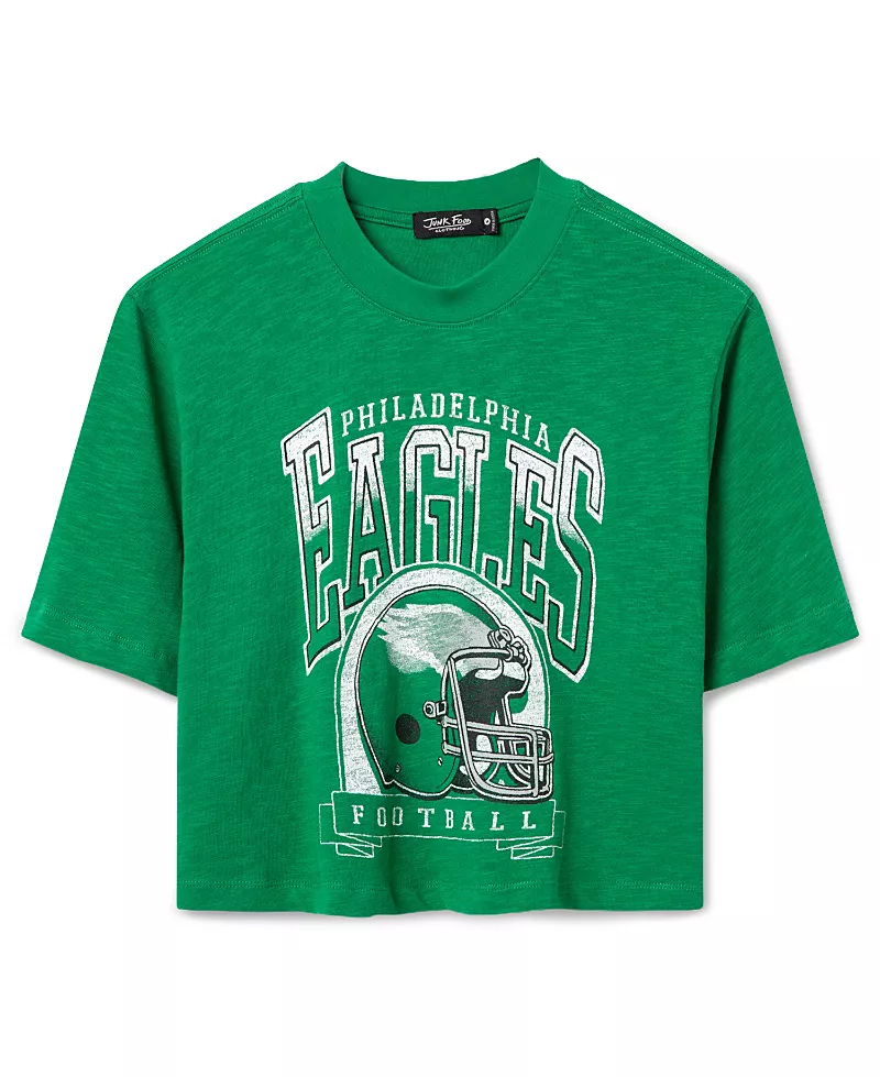 Junk Food Clothing Women's Philadelphia Eagles Helmet Mock Neck Crop Tee