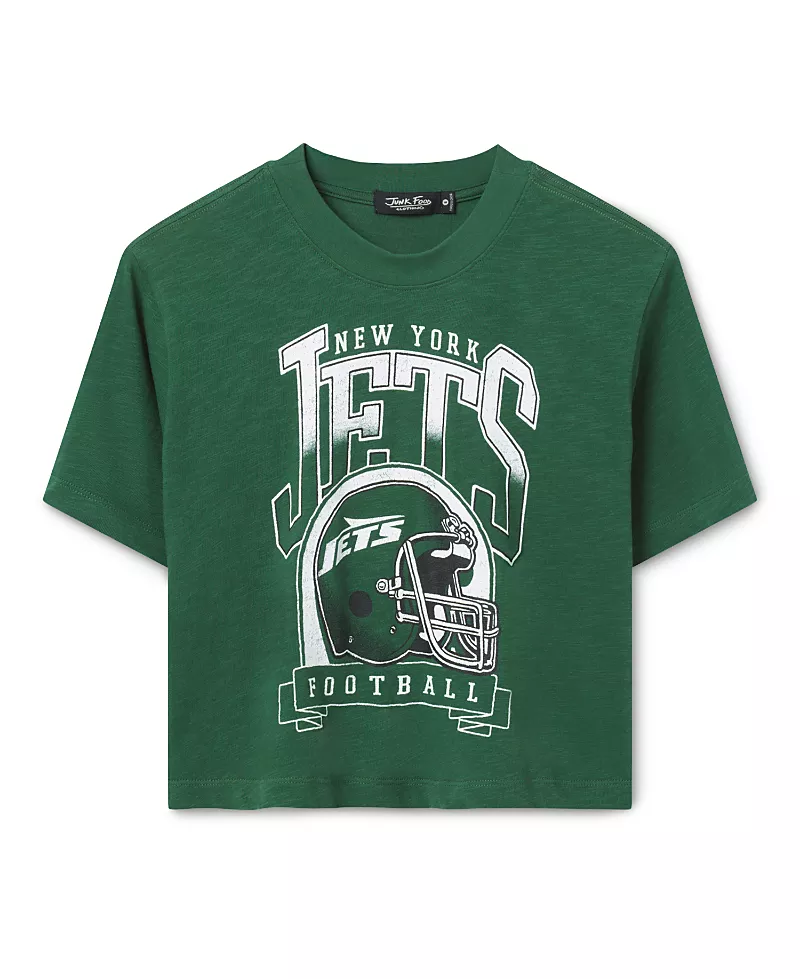 Junk Food Clothing Women's New York Jets Helmet Mock Neck Crop Tee