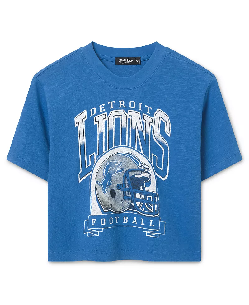 Junk Food Clothing Women's Detroit Lions Helmet Mock Neck Crop Tee