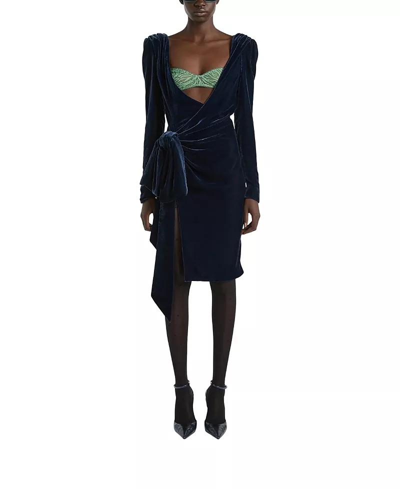 Balmain Velvet Dress with Lace Bra and Tie Detail