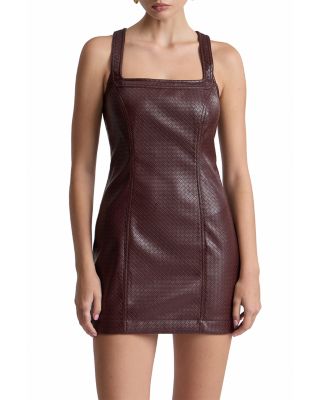 Faux Leather Racer Neck Mini Dress