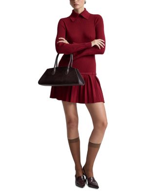 Belted Drop Waist Pleated Sweater Dress - thumbnail 2