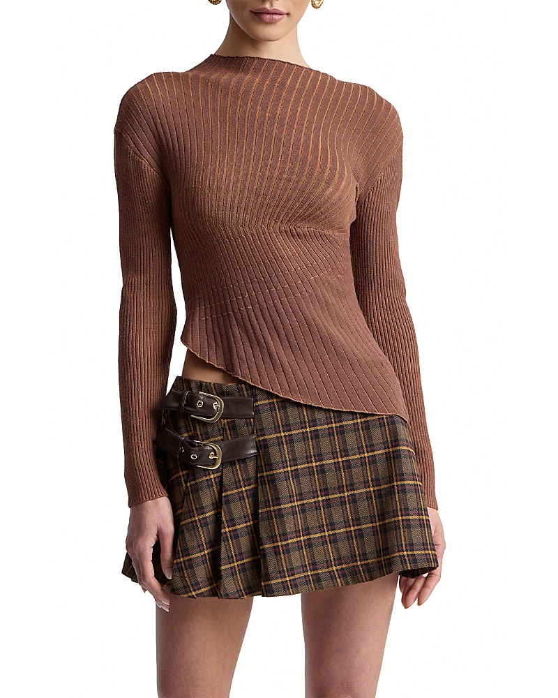 Avec Les Filles Asymmetric Radial Rib Long Sleeve Top