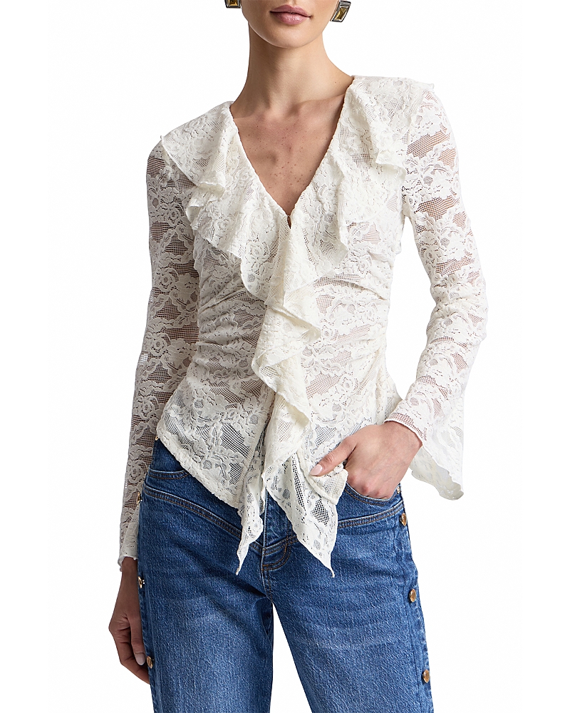 Avec Les Filles Chenille Lace Ruffle Cardigan Top
