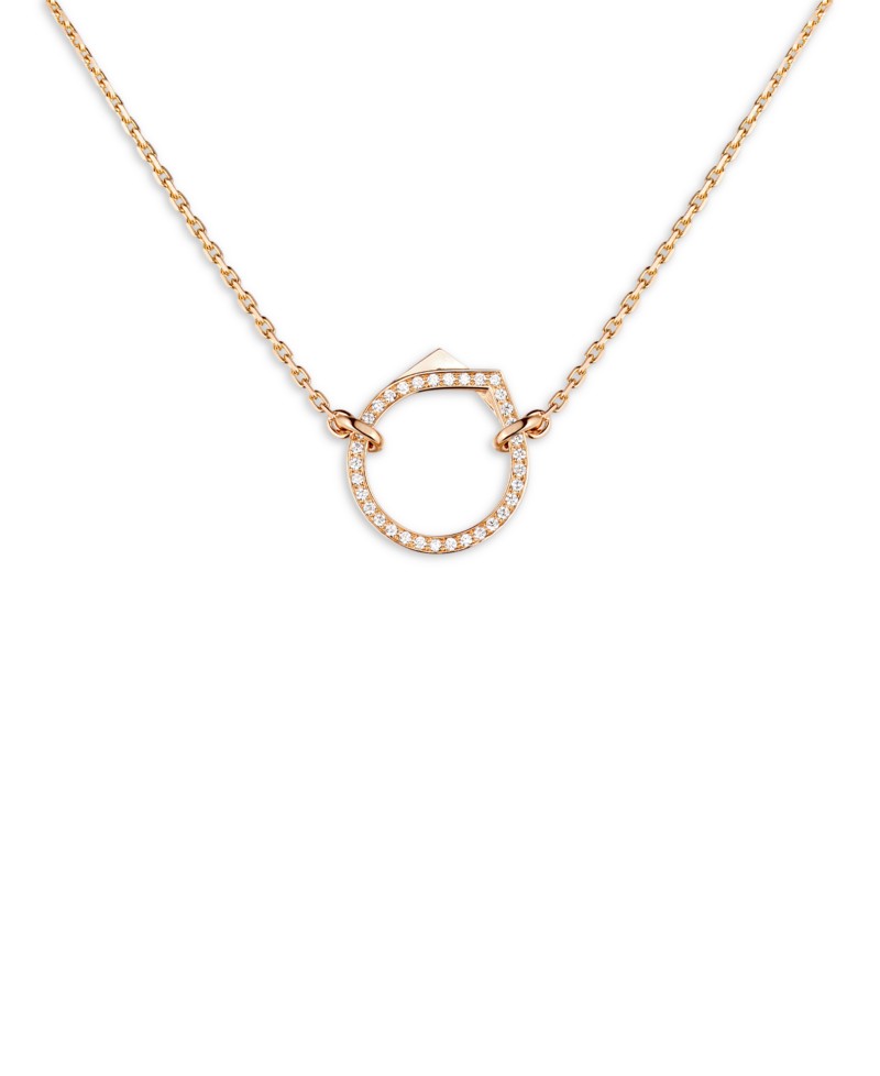 Repossi 18K Rose Gold Antifer Diamond V Ring Pendant Necklace, 16.5-17.7