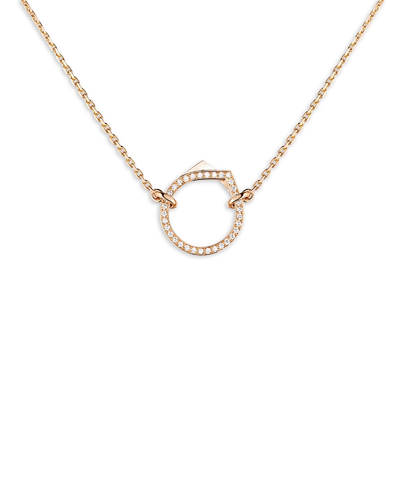 Repossi 18K Rose Gold Antifer Diamond V Ring Pendant Necklace, 16.5-17.7
