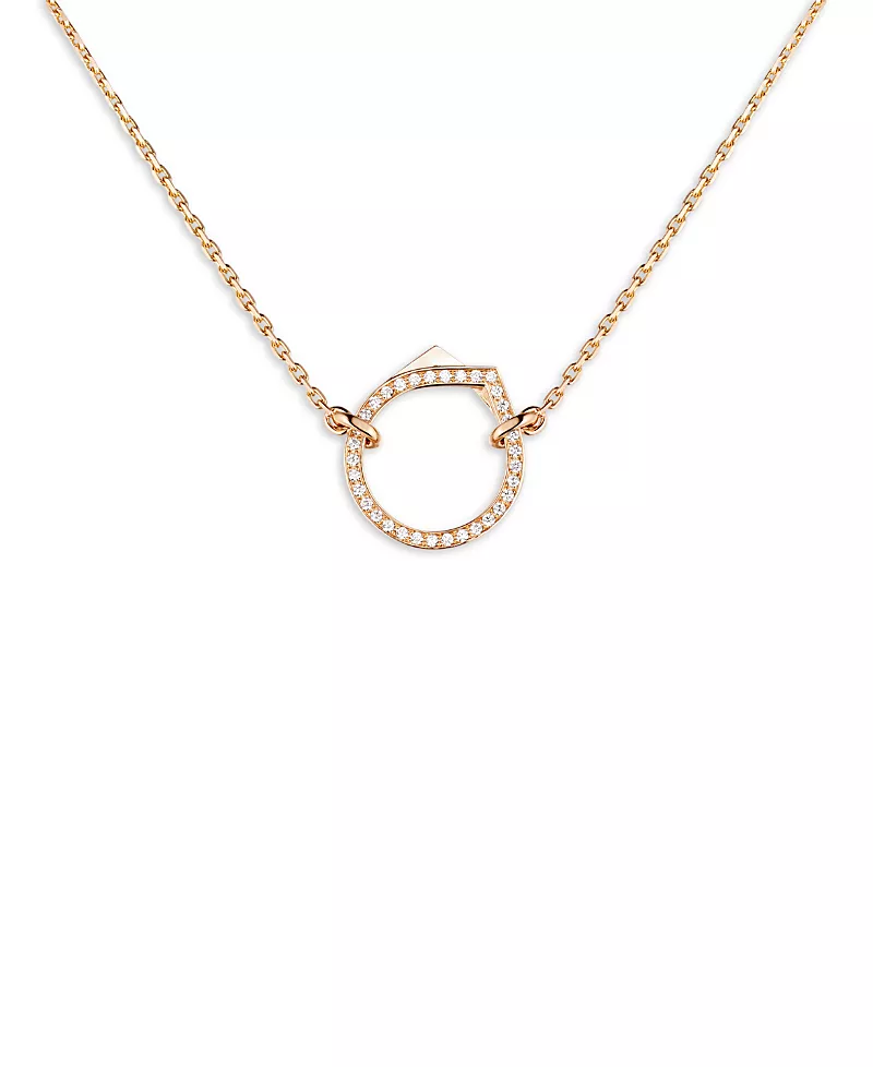 Repossi 18K Rose Gold Antifer Diamond V Ring Pendant Necklace, 16.5-17.7
