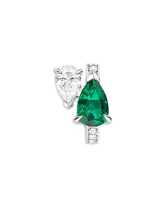 18K White Gold Serti sur Vide Emerald & Diamond Pear Right Earring
