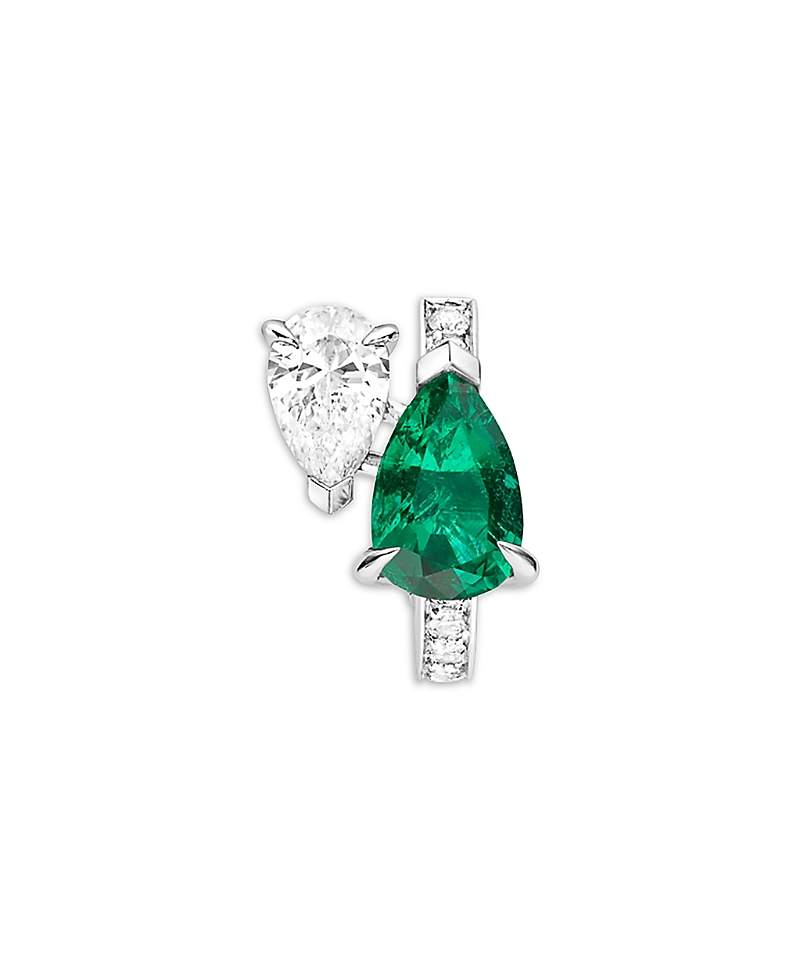 Repossi 18K White Gold Serti sur Vide Emerald & Diamond Pear Left Earring