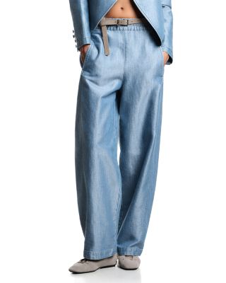 Oversized Cotton Blend Denim Metal Look Pants
