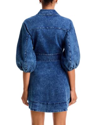 Denim Bubble Sleeve Button Up Mini Dress - Exclusive - thumbnail 4