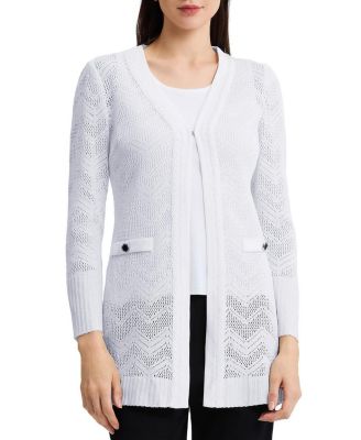 Heritage Pointelle Braided Trim Knit Cardigan