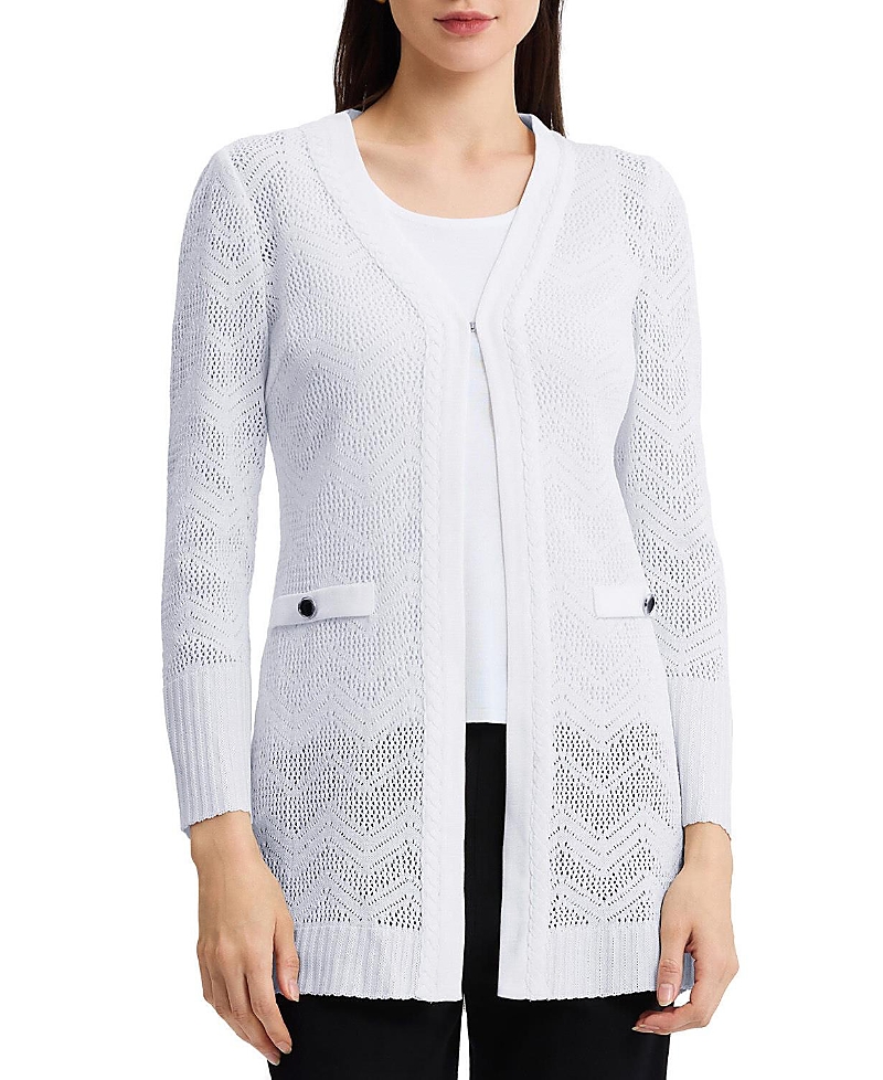 Misook Heritage Pointelle Braided Trim Knit Cardigan